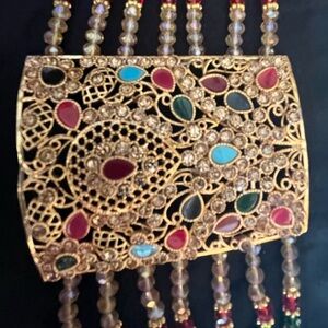 Ethnic Gold finish filigree finish cuff Bracelet with Multicolor Stones. New.